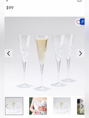 NWT Mark & Graham Clear Crystal Champagne Flutes (Set of 4)